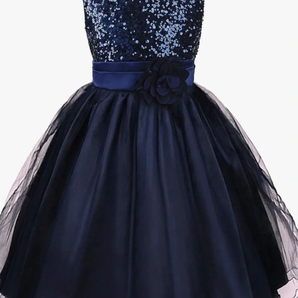 Kid’s Girls Sequins And Black Tulle Sleeveless Holiday Dress Size 160 BNWOT